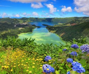 Volcanic crater lake of Sete Citades on Sao Miguel Island