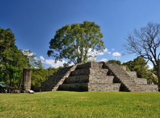 Pyramid and Stella in the ancient Mayan city of Copan in Honduras
